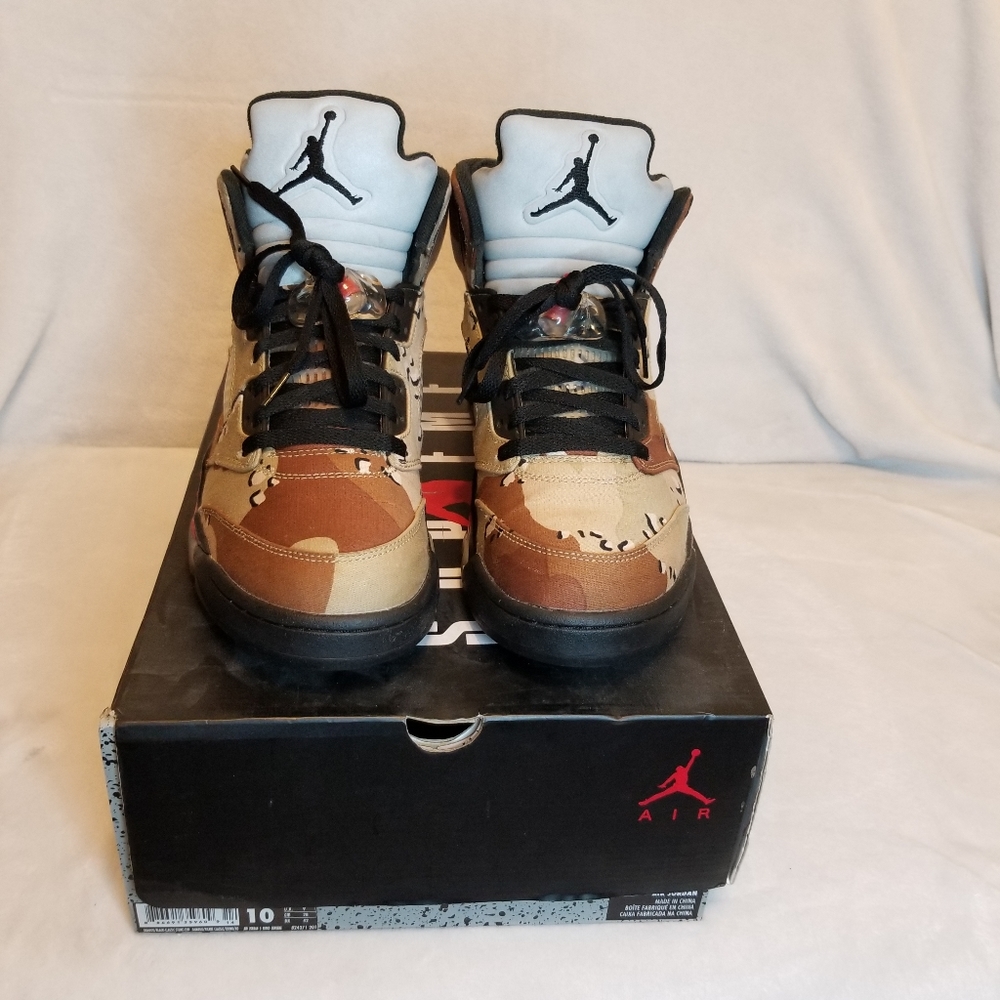 SUPREME × JORDAN RETRO 5 DESERT CAMO SIZE 10